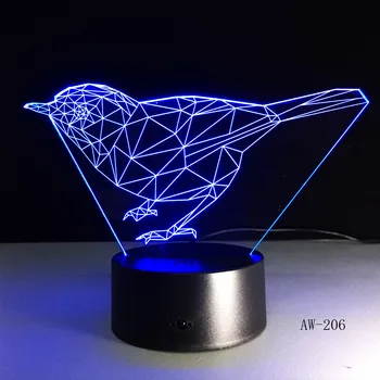 Akrilo Robin Paukščių LED Nakties Šviesos 3D Meno Paukštis šviesos 7 Spalvų keitimas Gyvūnų Touch Lempos Modernus Retro Dekoras Apšvietimas AW-206