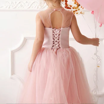 Aline, Uždusęs Pink Flower Girl Dress Mergaitė Tiulio Sluoksniai FlowerEmboridery Komunijos Suknelė Backless Mažai Nuotakos Suknelės Kamuolys Suknelė