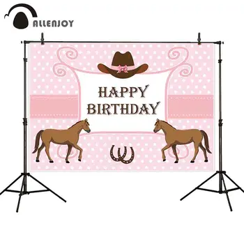 Allenjoy gimtadienio backdrops fotografijos rožinė baby girl arklių skrybėlę taškų vaikams, photocall fone fotosesijas photozone