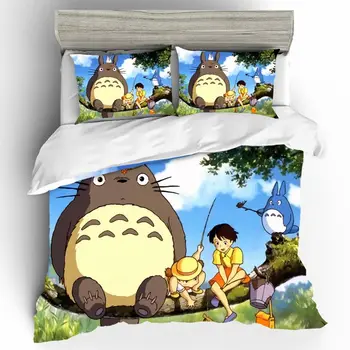 Animacinių Filmų Totoro Patalynė Patalynė Rinkinys King Size Šalikas Patalynės Komplektai, Childs Animacinių Filmų Karalienė Šalikas Rinkiniai Prabanga Paklode