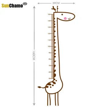Animacinių filmų Žirafa Aukštis Priemonė Siena Lipdukas fone Vaikams Kambariai Aukštis Diagramos Valdovas Namų Dekoravimo Lipdukus 