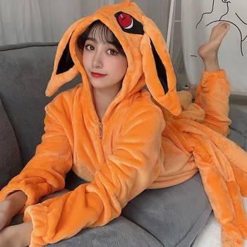 Anime Naruto Cosplay Pižama Unisex Flanelė kyuubi Pora Namų Sleepwear Rudens Žiemos Jumpsuits Pižamą Kostiumas C168M64