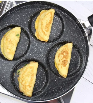 Antihaft-Kochtopf Omelettpfanne für Kiaušiniai Schinkenkuchen Braten Schwarz 4 Loch