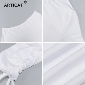 Articat Seksualus Bodycon Raišteliu Pasėlių Viršuje Moterų Ilgas Rankovėmis Kietas Liesas Klubo Šalis T-shirt Moterų Atsitiktinis Vienos Pečių Viršų
