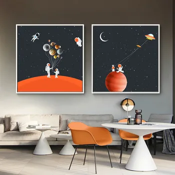 Astronautas Kosmose Balionas Drobės Tapybos Abstrakčiai Žvaigždėtą Fantazijos Sienos Menas, Plakatų ir grafikos Šiaurės šalių Vaikų Vaikai Miegamasis Namų Dekoro
