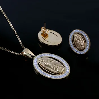 Aukso 316L Nerūdijančio Plieno Ovalus Mergelės Marijos Krikščionių Katalikų Karoliai Su kalnų krištolas Moterims, Aukštos kokybės Pakabukas Karoliai