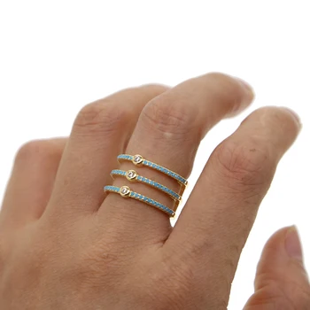 Aukso Nano turquoises piršto žiedo dydis 6 7 tris linija paprasta cz juosta moterys, ponios mados Chic visiškai piršto papuošalai dovana