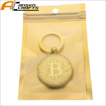 Aukso bitcoin raktų žiedas su aukštos kokybės kapsulėje
