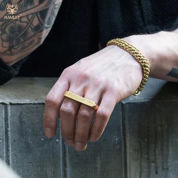Aukso žiedus mens mados nerūdijančio plieno, hip-Hop, punk aukso žiedas mens žavesio didelis Dviejų pirštų žiedai steampunk dovanos vyrams