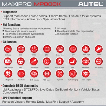 Autel MaxiPRO MP808K OBD2 Diagnostikos Skaitytuvas ECU Programavimo Rakto Kodavimo PSSS MP808 DS808
