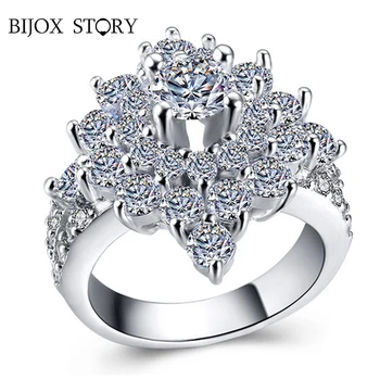 BIJOX ISTORIJĄ prabangių pakabukai žiedas su gėlių formos AAA cirkonis akmuo, 925 sterlingas sidabro papuošalai, žiedai, moterų vestuves