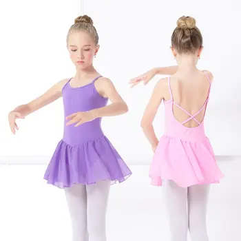 Baleto Suknelė Gimnastikos Triko Mergaitėms, Vaikams, trumpomis Rankovėmis Baleto Dancewear Šifono Sijonai Vaikams Bowknot Šokių Triko