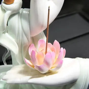 Baltos Keramikos Budos Ranka Smilkalų Degiklis Dūmų Krioklys Moliuskui Smilkalų Laikiklis Lotus Flower Stick Censer Budistų Apdaila