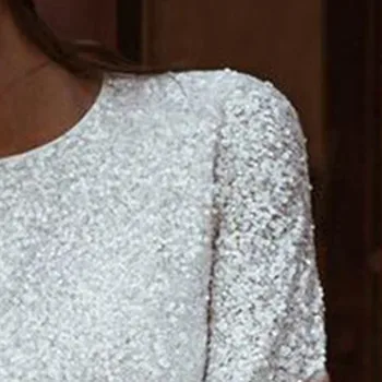 Baltos Spalvos Blizgučiais Moterų Mini Suknelė Elegantiškas Mados Slim Klubas Prom Šalis Suknelė Afrikos 2020 Metų Vasaros Ilgomis Rankovėmis Bodycon Apvalkalą Skraiste