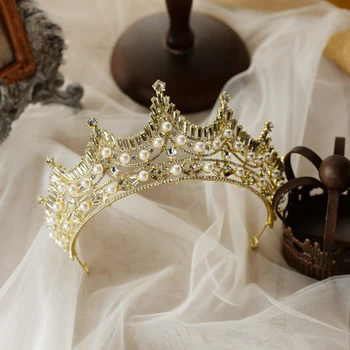 Baroko Aukso Krištolo Vestuvių Lankelis Nuotakos Rožančiai Karūna Vestuvių Plaukų Aksesuaras