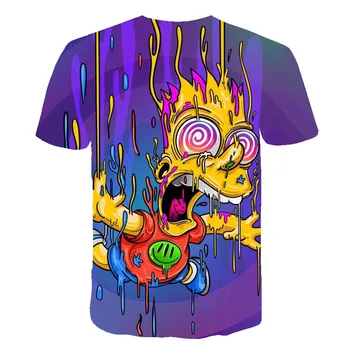 Berniukai Mergina T-Shirt Juokinga Homer Simpson Ir jo Sūnus 3D Atspausdintas Šortai Rankovėmis T-shirt Mados Atsitiktinis Viršūnes & Tees Prekės ženklo Drabužių 14T