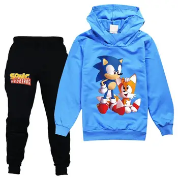Berniukų, Mergaičių, Sonic The Hedgehog Mados Hoodie Kelnės Kostiumas Animacinių filmų Puloveris Hoodies Medvilnės Palaidinukė Sporto Viršūnės Vaikams