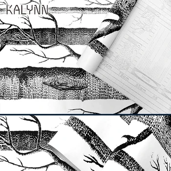 Beržas Miško Lipnios 3D Tapetai Kambarį Miegamojo Sienos Lipdukas Vinilo Susisiekti Popieriaus Juoda Balta Mediena, Freskos 6m*45cm