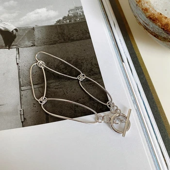 Besimpol Nekilnojamojo 925 Sterling Sidabro Apyrankės Celi prancūzų Stiliaus Geometrinės Linijos Apyrankės Moterims Minimalistinio Fine Jewelry