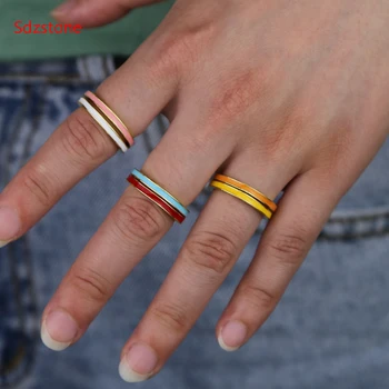 Birthstone emalio spalvos žiedą, kad mergina, moteris gimtadienio dovana-spalvinga Emalio paprastų geometrinių sužadėtuvių žiedai