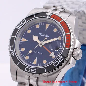 Bliger 40mm Automatinis Mechaninis laikrodis Vyrams, Verslo Sapphire Kristalas Derliaus GMT Žiūrėti Šviesos Vandeniui Kalendorius Laikrodis