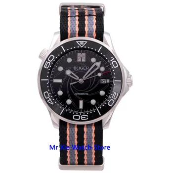 Bliger 41mm Black Dial Mechaninė Automatinė Mens Watch Nailono Diržas Sapphire Kristalas, Šviesos Vandeniui Kalendorius Laikrodis Vyrams