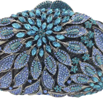 Boutique De FGG Elegantiškas Moteris Mėlynos Gėlės Vakare Sankabos Krepšiai Vestuvių Nuotakos Gėlių Diamond Piniginės ir Rankinės Šalies Vakarienė Krepšys