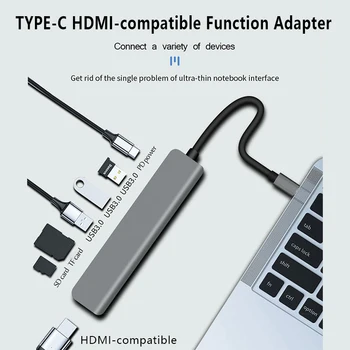 C47 Tipas-C Multi Adapteris, HDMI suderinamus 4K USB3.0 SD TF Converter 