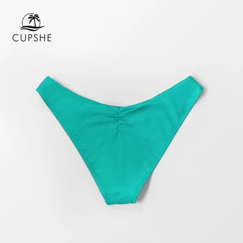 CUPSHE Kietas Mėtų Shirring Mažas juosmens Bikini Bottom Moterų Sexy Vieną Kelnaitės Trumpikės 2021 Atskiras Maudymosi Apačioje maudymosi Kostiumėliai