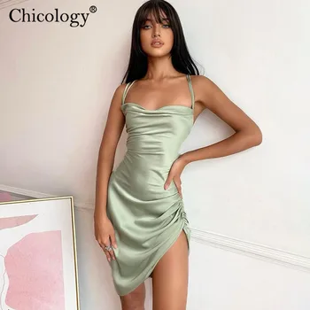 Chicology Satino Backless Seksualus Šalis Mini Suknelė Plonas Dirželis Elegantiška Apranga Moterims 2020 M. Rudens Žiemos Moterų Mados Gimtadienio Drabužiai