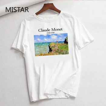 Claude Monet Naujas Vasaros Aliejaus Tapybos Meno Atspausdintas Trumpas Rankovės Atsitiktinis Raidžių Harajuku Baltos viršūnės tees Vintage marškinėliai moterims