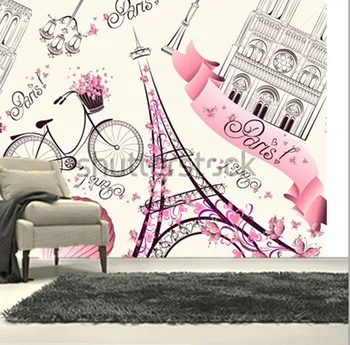 Custom 3D didelės freskomis, paryžiaus simbolių, modelį, romantiškos kelionės į Paryžių, gyvenamasis kambarys su sofa-lova, TV miegamojo sienos fone sienos popieriaus