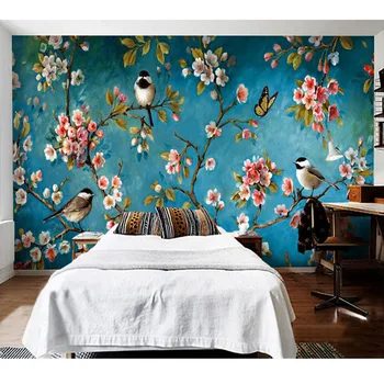Custom Sienos Audiniu Europos Stiliaus Gėlių, Paukščių Aliejaus Tapybai Tapetai Gyvenimo Kambario, Miegamasis Fone, Sienų danga 3D Namų Dekoro