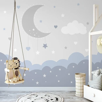 Custom Sienų Tapetai, 3D Rankomis Dažyti Paprasta Mėnulio, Žvaigždėtas Dangus, Vaikų Kambario Interjero Fone Sienų Tapybos Papel De Parede