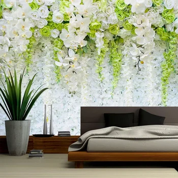 Custom Sienų Tapetai Šiuolaikinės Rankomis Dažyti Gėlių, Baltų Rožių Žiedų Kambarį TELEVIZIJA Miegamojo Namų Dekoro Lipni 3D Lipdukas