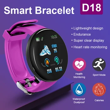D18 IP65 Vandeniui Smart Watch Vyrų, Moterų Kraujo Spaudimas, Širdies ritmo Monitorius Fitneso Pedometer Sporto Žiūrėti Protingas Moterims, Apyrankė