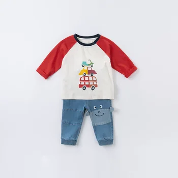 DBA14683 dave bella rudenį kūdikių berniukų gražus animaciją spausdinti kratinys T-shirt vaikų viršūnes berniukai mados vaikai mados tees