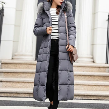 DIHOPE 2020 m. Naujas Stiliaus Madinga Kailio Moterų Žiemos Striukė Medvilnės Paminkštintas Šiltas Maxi Puffer Coat Lady Ilgi Paltai Parko Femme Striukė