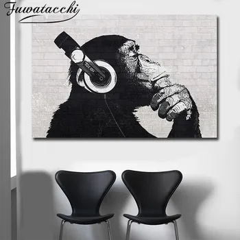 DJ beždžionė sienos meno HD grafika ir plakatai, drobė meno gyvūnų aliejaus tapybai Sienos Meno Modulinės Nuotraukos Kambarį Apdaila