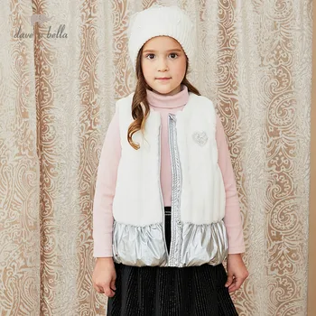 DKH15153 dave bella žiemos vaikų mergaičių 5Y-13Y mados lankas kratinys kišenės kamšalu kailis vaikų mados berankovė liemenė