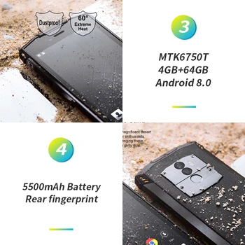 DOOGEE S55 Mobiliojo Telefono 18:9 IP68 Vandeniui atsparus Išmaniojo telefono MTK6750T 5500mAh 4GB 64GB 13.0 MP Tvirtas Telefonas Android 8.0 BAK Battery