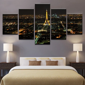 Dekoro Namai, Drobė Meno, Šiuolaikinių HD 5 skydelis paryžiaus Eifelio Bokštas pastatas night scene Modulinės Plakatai Tableau Sienos Nuotraukos, Paveikslai