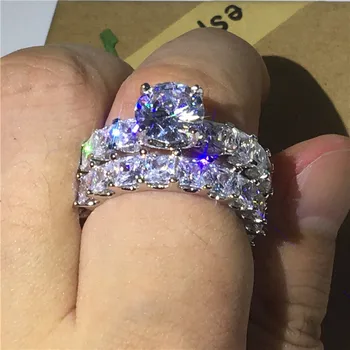 Derlius Žada Rng rinkinys Princess cut Diamond Cz 925 Sterlingas sidabro Dalyvavimas Vestuvių Juostoje Žiedai, moterų, vyrų, Šaliai, Papuošalai