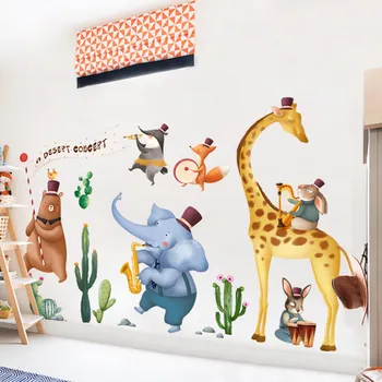 Didelis Animacinių filmų Dramblys ir Žirafa Lokys Gyvūnų Draugų Siena Lipdukas, Vaikų Kambarys, vaikų Darželis, Apdailos Mielas Gyvūnų Sienos Lipdukas