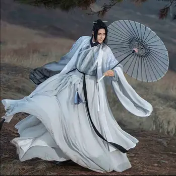 Didelis Dydis 4XL Hanfu Vyrų/Moterų Kinijos Tradicinės Pilkos Gradientas Hanfu Cosplay Kostiumų Fancy Dress Šifono Hanfu Poroms
