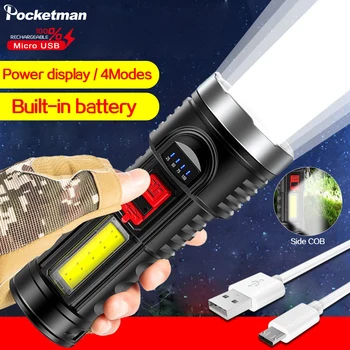 Didelis Šviesos srauto 8000LM Žibintuvėlis USB Įkraunamas LED Žibintuvėlis su Built-in 18650 Baterija Nešiojamas Vandeniui FlashlightTactical Fakelas