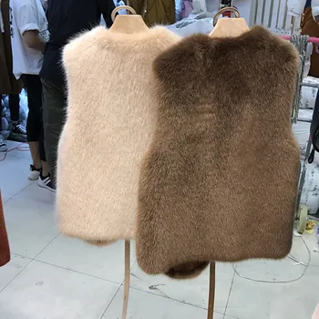 Dirbtiniais Lapės Kailio Liemenė Kailis 2019 Žiemos Imitacija Fox Fur Temperamentas Vest Trumpas Vientisos Spalvos Šiltas Ponios Slim Kailio Liemenė Be Diržo