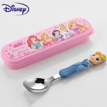 Disney Princesė Vaikų Stalo įrankiai iš Nerūdijančio Plieno Kūdikių Šaukštas Nustatyti Nešiojamų Mokymosi Šaukštas Kūdikių Mokymo Šaukštas