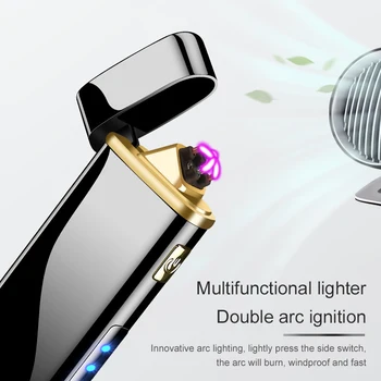 Dvigubo Kampo Lengvesni Su LED Apšvietimo Nešiojamas USB Įkraunamą Žiebtuvėlį, Moterims Maitinimo Ekranas Vėjo Cigarečių žiebtuvėliai