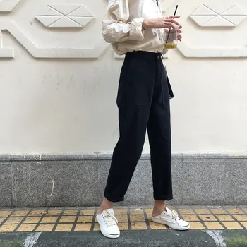 Džinsai Moterims, Naujas Visas rungtynes, Ulzzang Elegantiškas Streetwear korėjos Stiliaus Studentų Prarasti Didelės Kišenės Juosmens Moterų Kelnės Atsitiktinis Chic